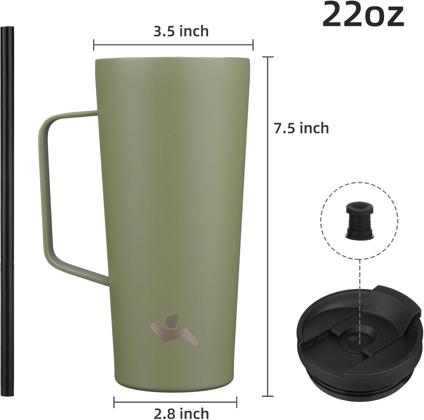 18 oz Insulated Tumbler with Handle & Straw, Stainless Steel Mug | Blue; BPA-free, leak-proof reusable bottle for coffee, iced drinks, office, travel, outdoor use & daily hydration