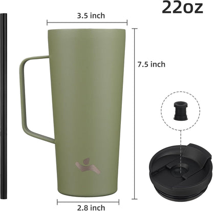 18 oz Insulated Tumbler with Handle & Straw, Stainless Steel Mug | Blue; BPA-free, leak-proof reusable bottle for coffee, iced drinks, office, travel, outdoor use & daily hydration