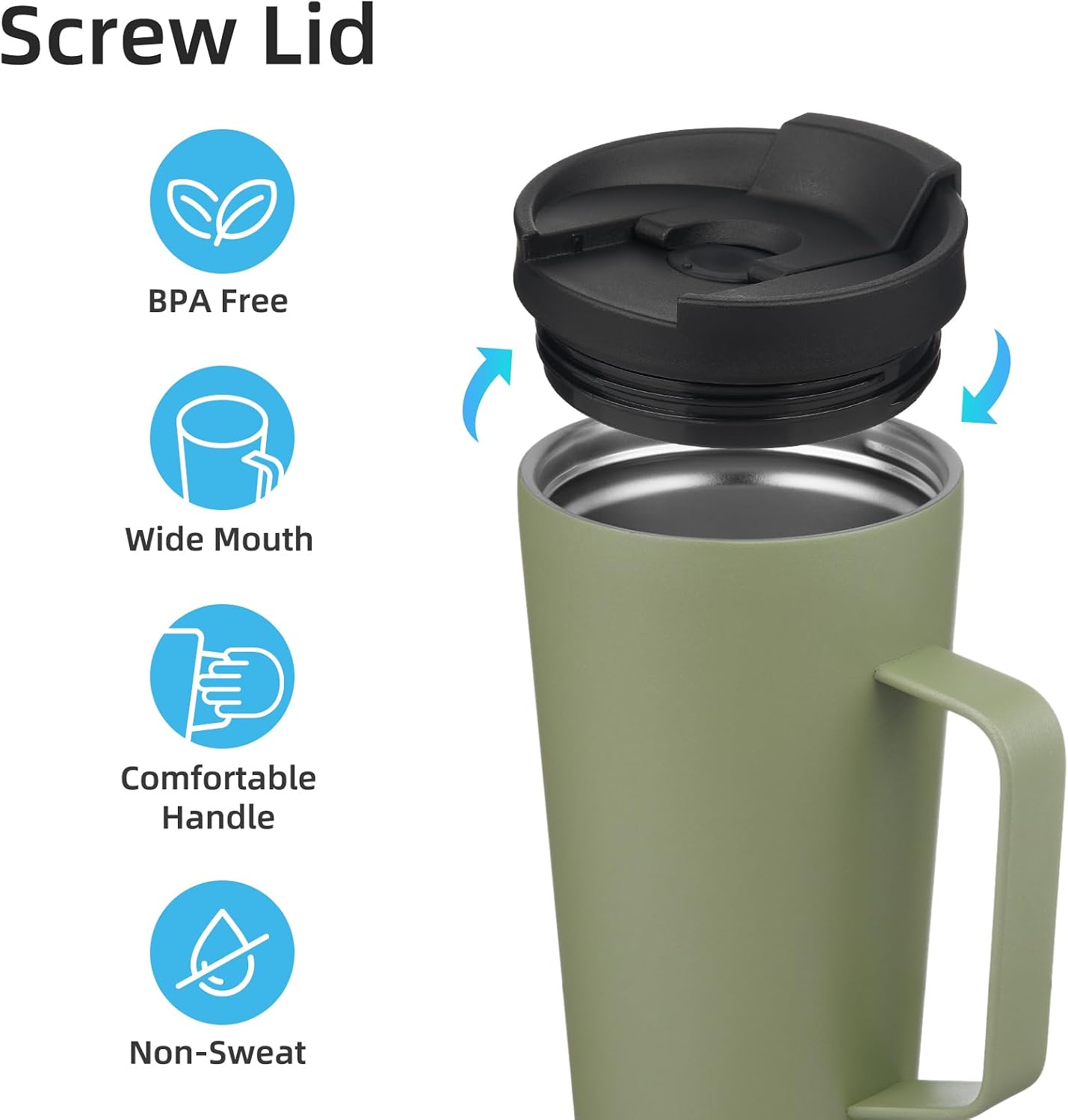 18 oz Insulated Tumbler with Handle & Straw, Stainless Steel Mug | Blue; BPA-free, leak-proof reusable bottle for coffee, iced drinks, office, travel, outdoor use & daily hydration