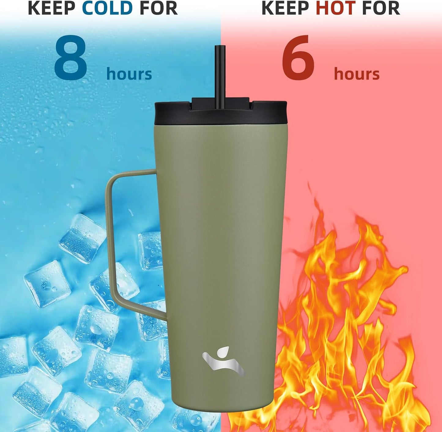 18 oz Insulated Tumbler with Handle & Straw, Stainless Steel Mug | Blue; BPA-free, leak-proof reusable bottle for coffee, iced drinks, office, travel, outdoor use & daily hydration