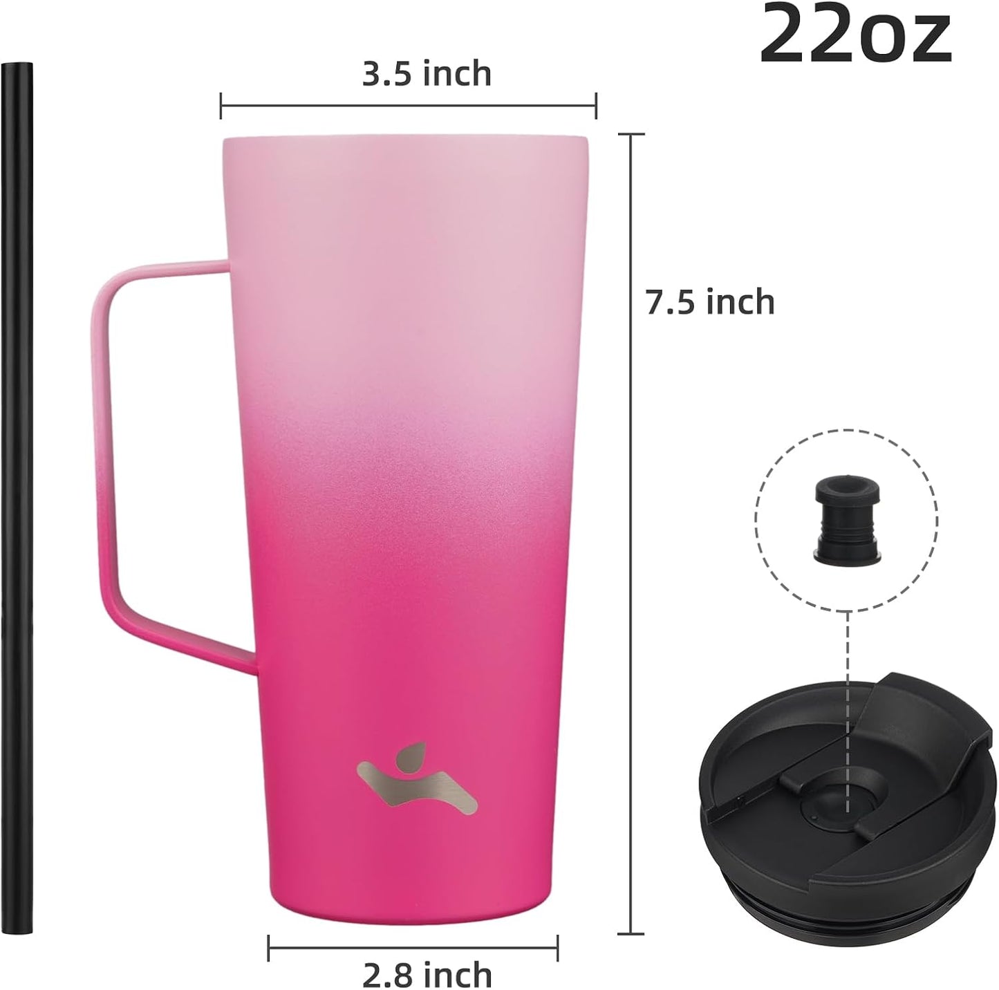 18 oz Insulated Tumbler with Handle & Straw, Stainless Steel Mug | Blue; BPA-free, leak-proof reusable bottle for coffee, iced drinks, office, travel, outdoor use & daily hydration