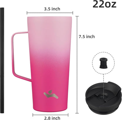 18 oz Insulated Tumbler with Handle & Straw, Stainless Steel Mug | Blue; BPA-free, leak-proof reusable bottle for coffee, iced drinks, office, travel, outdoor use & daily hydration