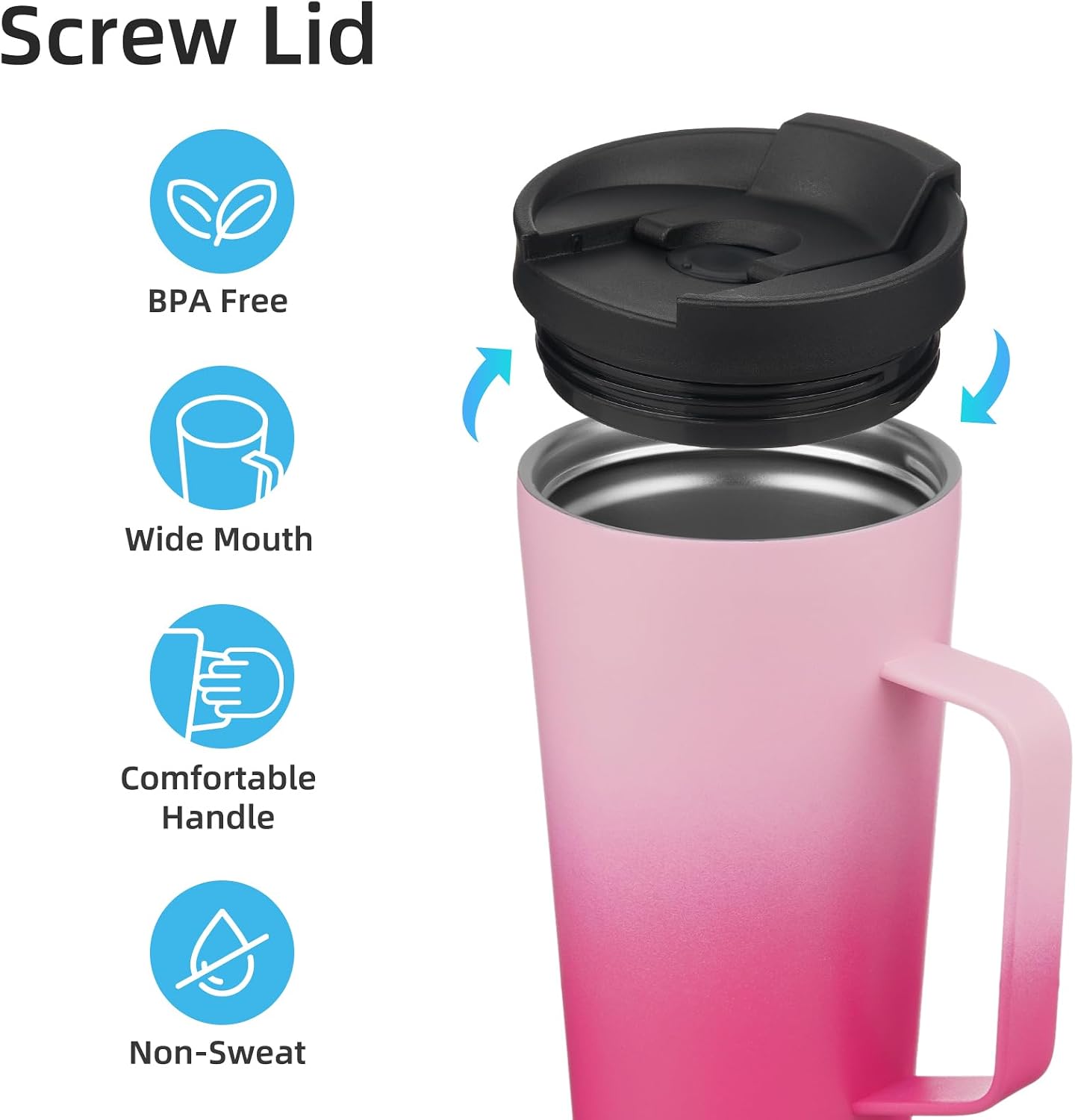 18 oz Insulated Tumbler with Handle & Straw, Stainless Steel Mug | Blue; BPA-free, leak-proof reusable bottle for coffee, iced drinks, office, travel, outdoor use & daily hydration