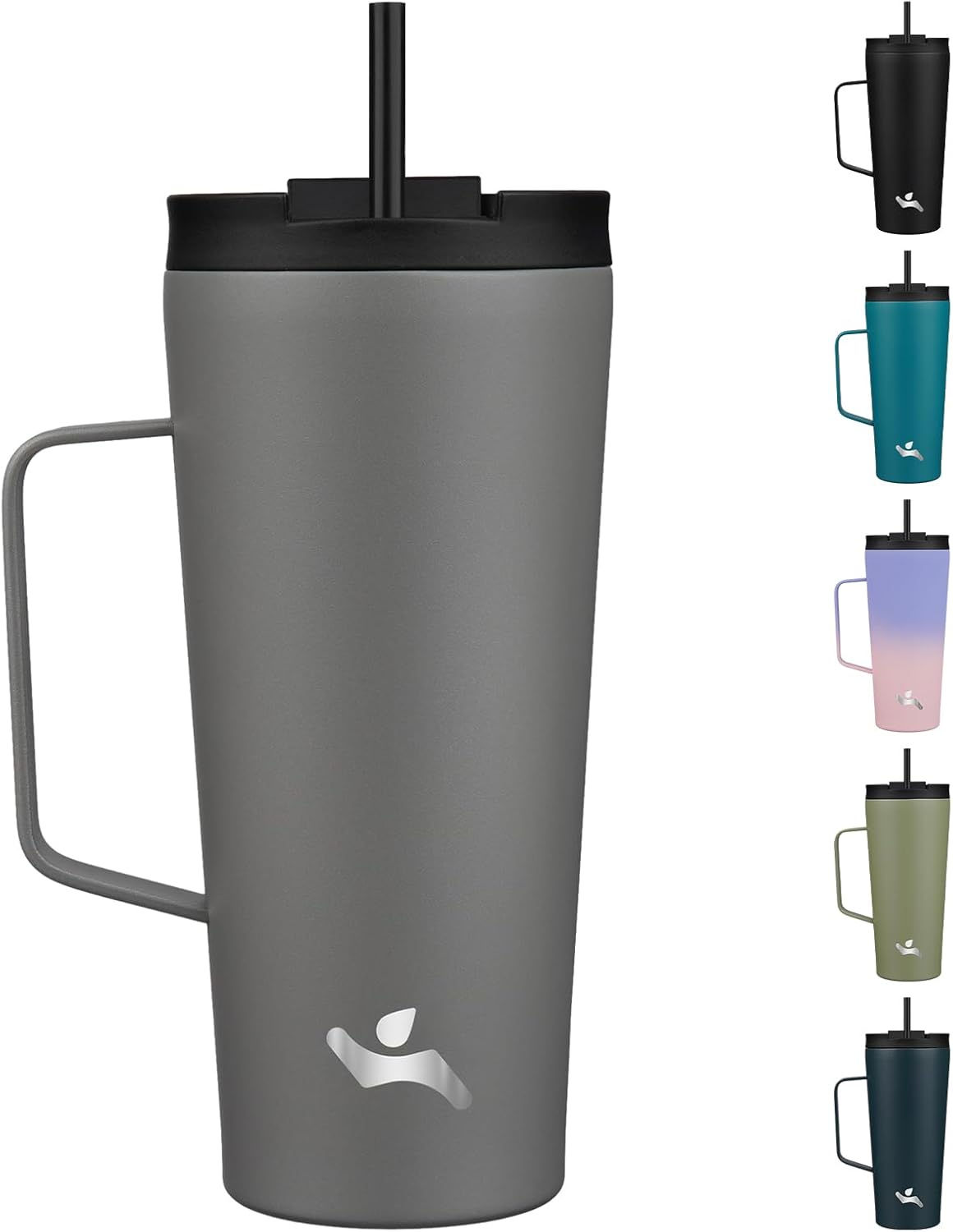 18 oz Insulated Tumbler with Handle & Straw, Stainless Steel Mug | Blue; BPA-free, leak-proof reusable bottle for coffee, iced drinks, office, travel, outdoor use & daily hydration