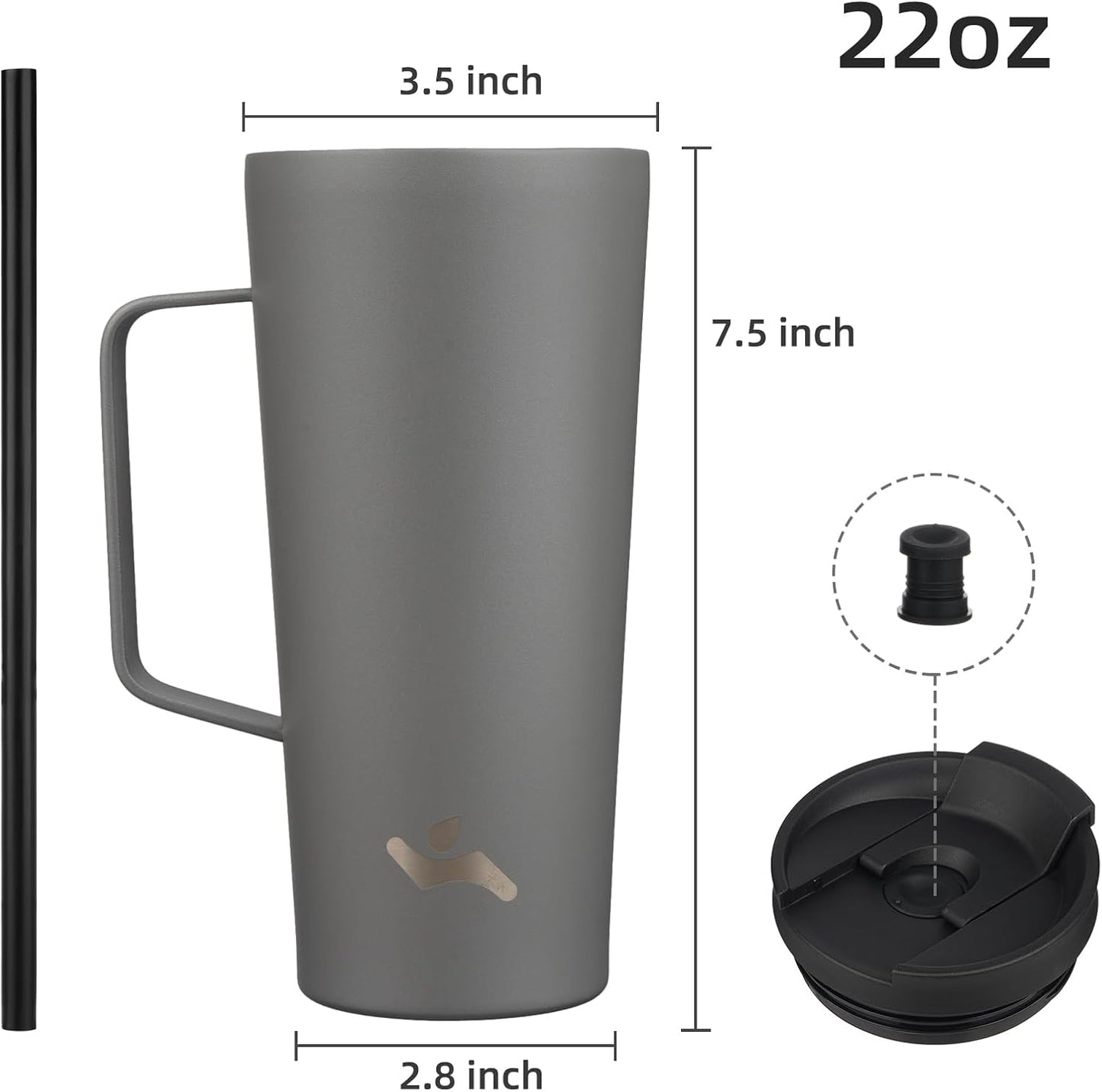 18 oz Insulated Tumbler with Handle & Straw, Stainless Steel Mug | Blue; BPA-free, leak-proof reusable bottle for coffee, iced drinks, office, travel, outdoor use & daily hydration