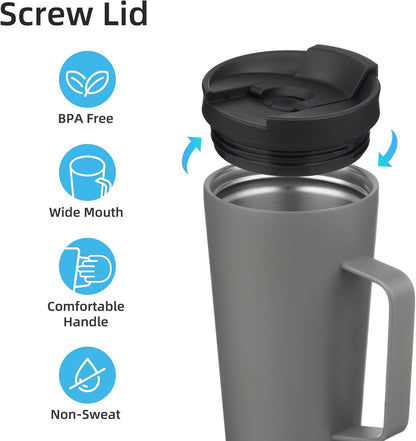 18 oz Insulated Tumbler with Handle & Straw, Stainless Steel Mug | Blue; BPA-free, leak-proof reusable bottle for coffee, iced drinks, office, travel, outdoor use & daily hydration