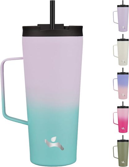 18 oz Insulated Tumbler with Handle & Straw, Stainless Steel Mug | Blue; BPA-free, leak-proof reusable bottle for coffee, iced drinks, office, travel, outdoor use & daily hydration