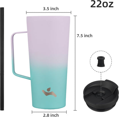 18 oz Insulated Tumbler with Handle & Straw, Stainless Steel Mug | Blue; BPA-free, leak-proof reusable bottle for coffee, iced drinks, office, travel, outdoor use & daily hydration