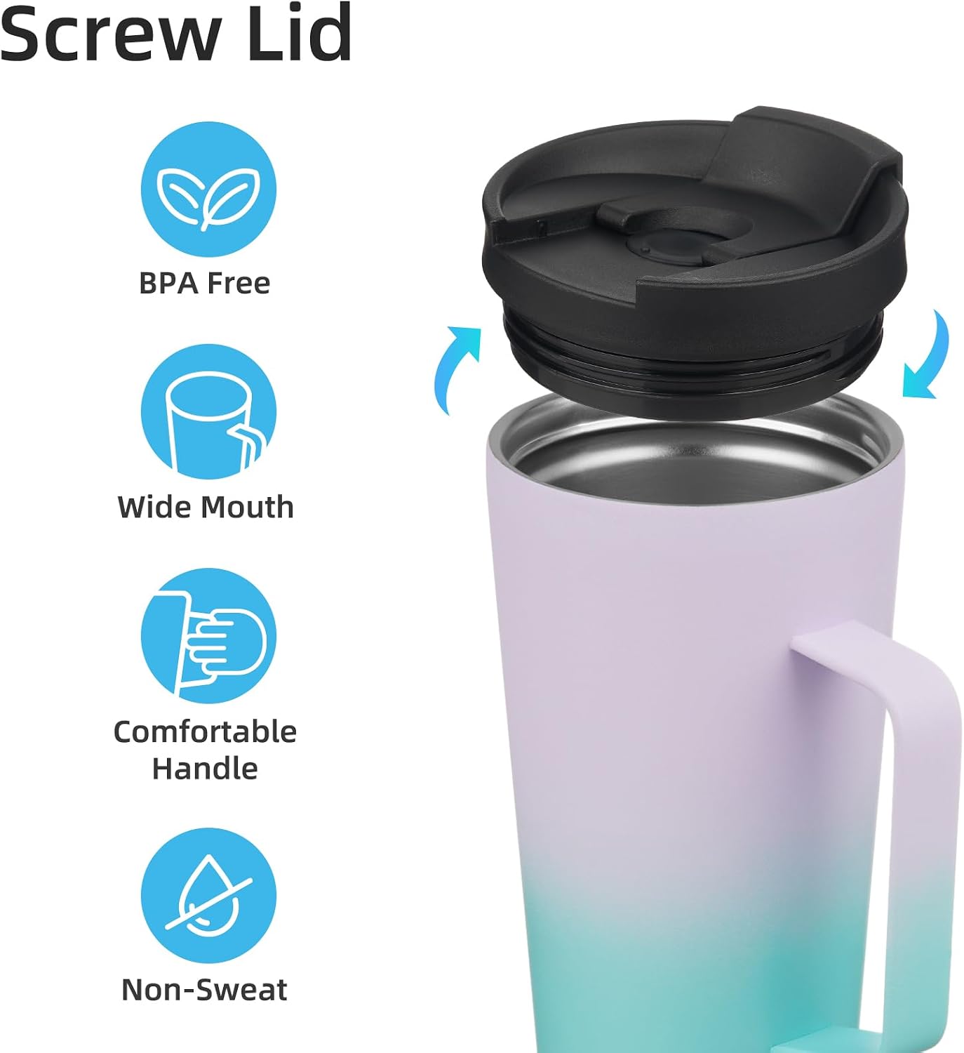 18 oz Insulated Tumbler with Handle & Straw, Stainless Steel Mug | Blue; BPA-free, leak-proof reusable bottle for coffee, iced drinks, office, travel, outdoor use & daily hydration