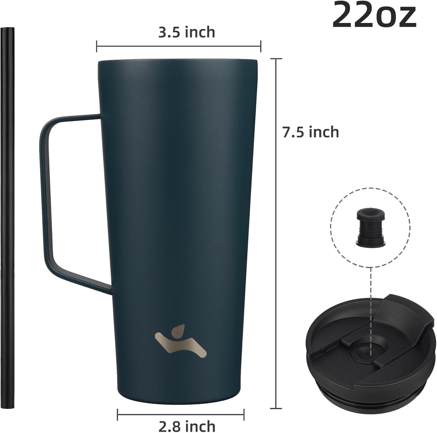 18 oz Insulated Tumbler with Handle & Straw, Stainless Steel Mug | Blue; BPA-free, leak-proof reusable bottle for coffee, iced drinks, office, travel, outdoor use & daily hydration