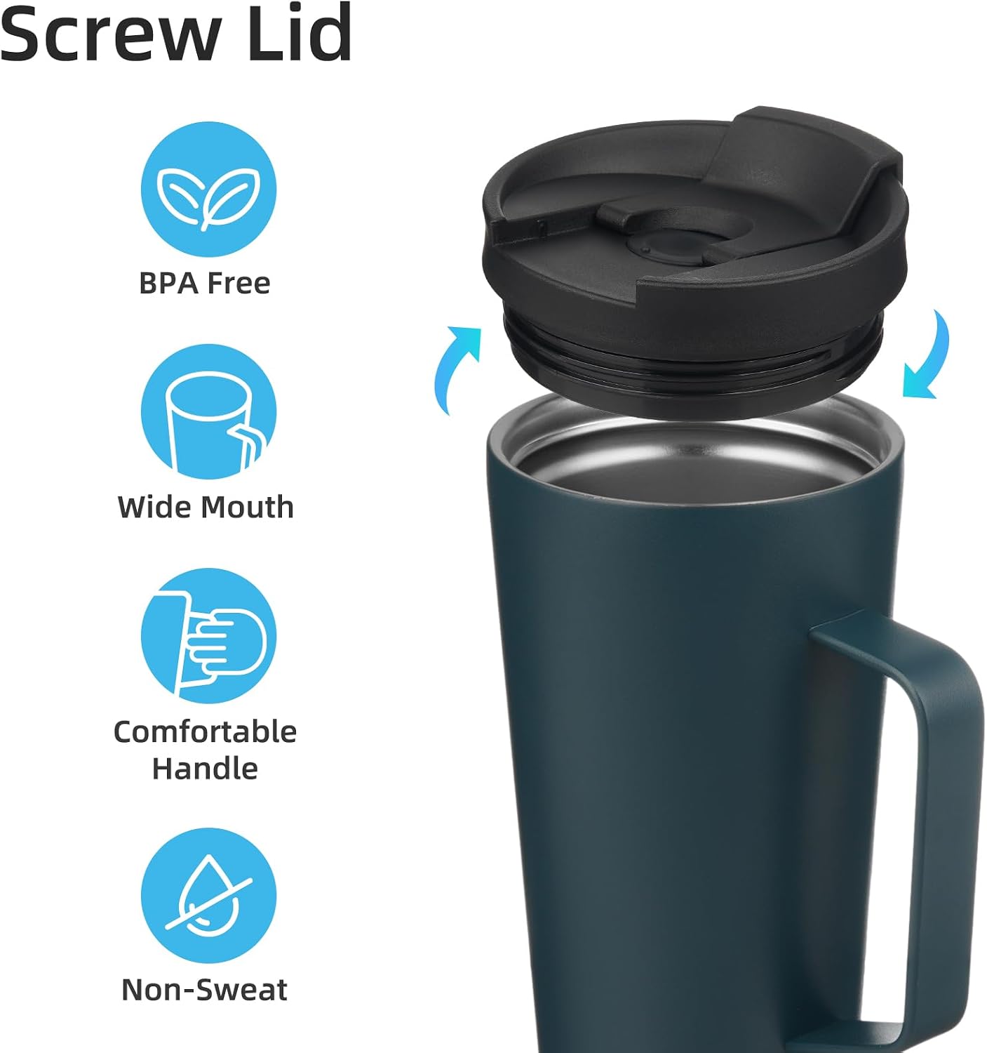 18 oz Insulated Tumbler with Handle & Straw, Stainless Steel Mug | Blue; BPA-free, leak-proof reusable bottle for coffee, iced drinks, office, travel, outdoor use & daily hydration