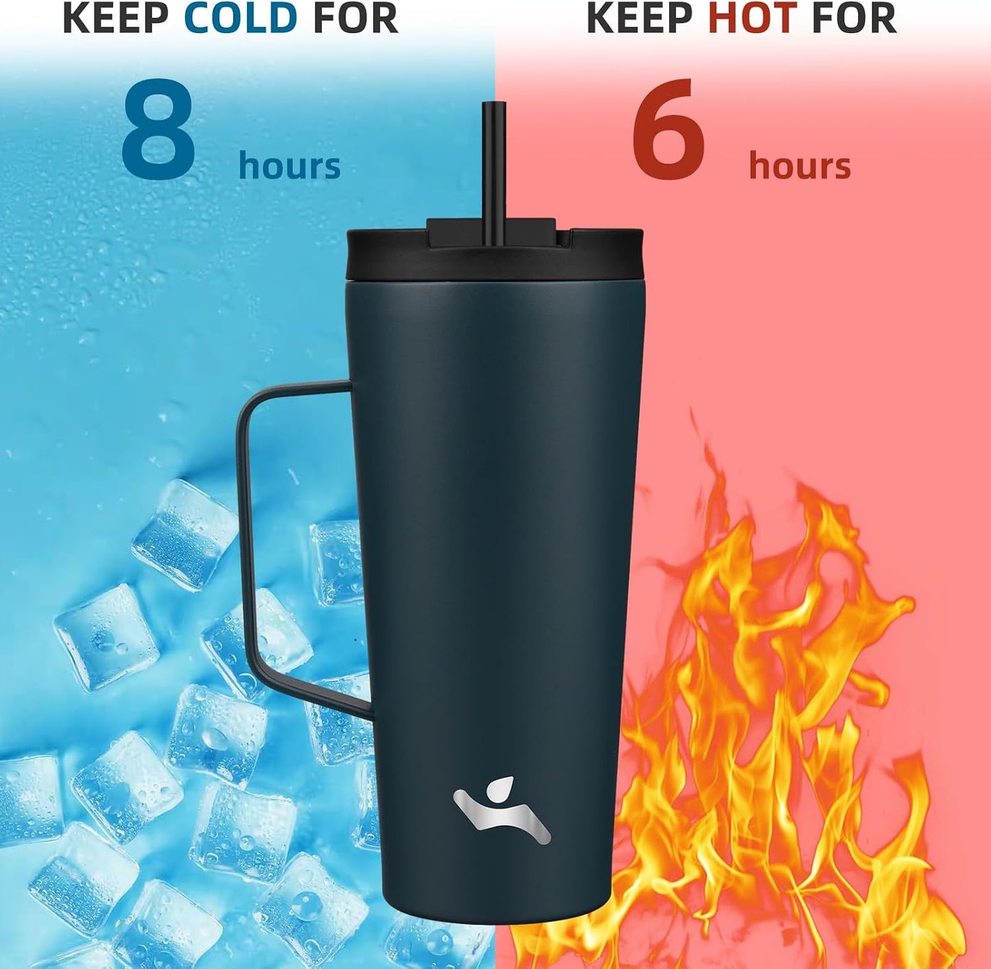 18 oz Insulated Tumbler with Handle & Straw, Stainless Steel Mug | Blue; BPA-free, leak-proof reusable bottle for coffee, iced drinks, office, travel, outdoor use & daily hydration