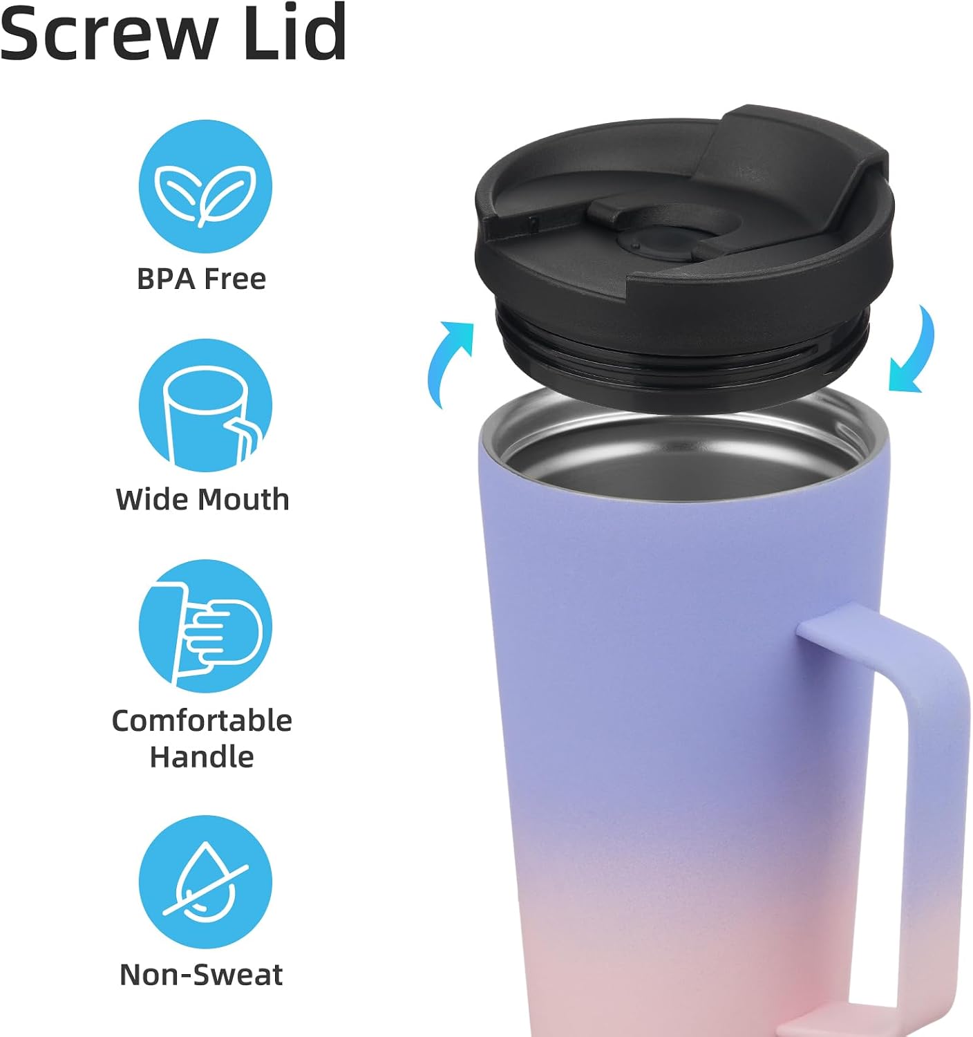 18 oz Insulated Tumbler with Handle & Straw, Stainless Steel Mug | Blue; BPA-free, leak-proof reusable bottle for coffee, iced drinks, office, travel, outdoor use & daily hydration