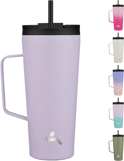 18 oz Insulated Tumbler with Handle & Straw, Stainless Steel Mug | Blue; BPA-free, leak-proof reusable bottle for coffee, iced drinks, office, travel, outdoor use & daily hydration