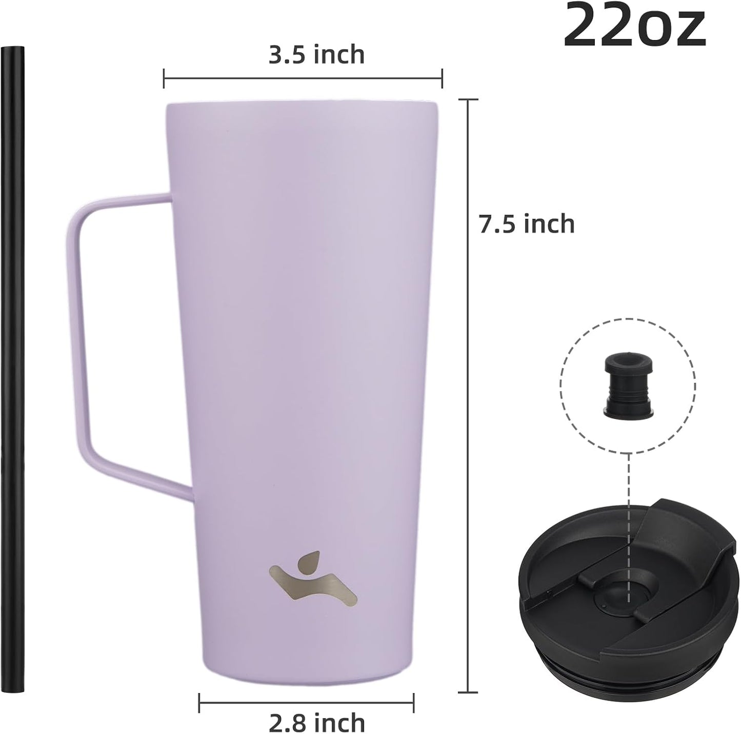 18 oz Insulated Tumbler with Handle & Straw, Stainless Steel Mug | Blue; BPA-free, leak-proof reusable bottle for coffee, iced drinks, office, travel, outdoor use & daily hydration
