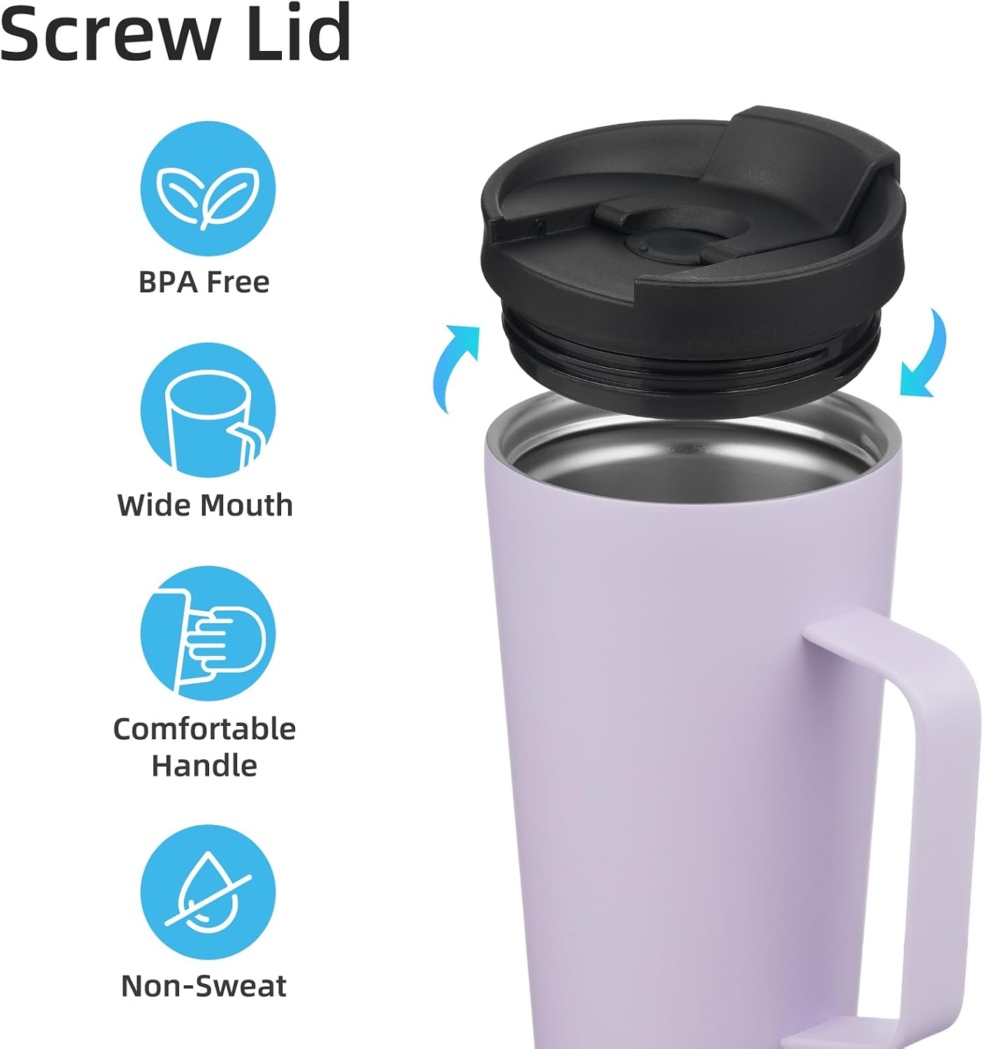 18 oz Insulated Tumbler with Handle & Straw, Stainless Steel Mug | Blue; BPA-free, leak-proof reusable bottle for coffee, iced drinks, office, travel, outdoor use & daily hydration