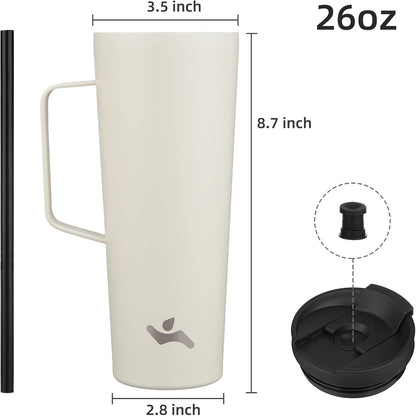 18 oz Insulated Tumbler with Handle & Straw, Stainless Steel Mug | Blue; BPA-free, leak-proof reusable bottle for coffee, iced drinks, office, travel, outdoor use & daily hydration