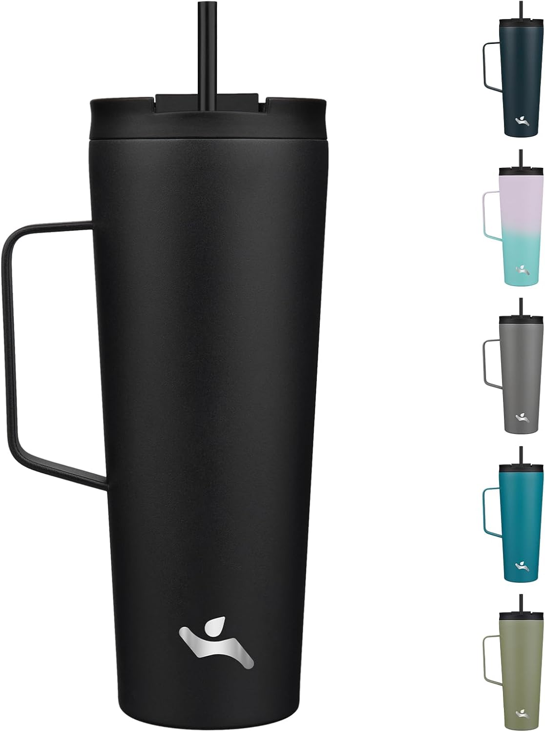 18 oz Insulated Tumbler with Handle & Straw, Stainless Steel Mug | Blue; BPA-free, leak-proof reusable bottle for coffee, iced drinks, office, travel, outdoor use & daily hydration