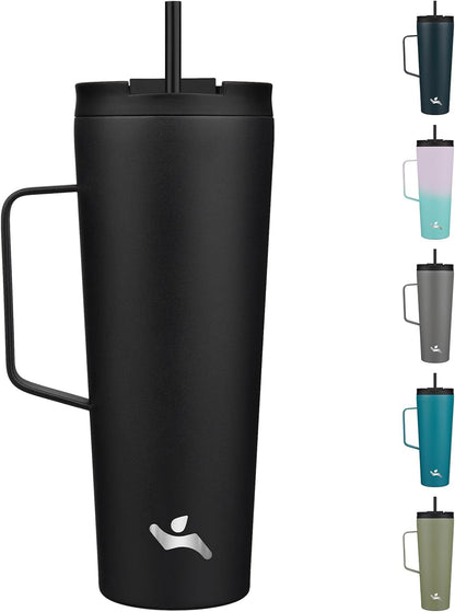 18 oz Insulated Tumbler with Handle & Straw, Stainless Steel Mug | Blue; BPA-free, leak-proof reusable bottle for coffee, iced drinks, office, travel, outdoor use & daily hydration