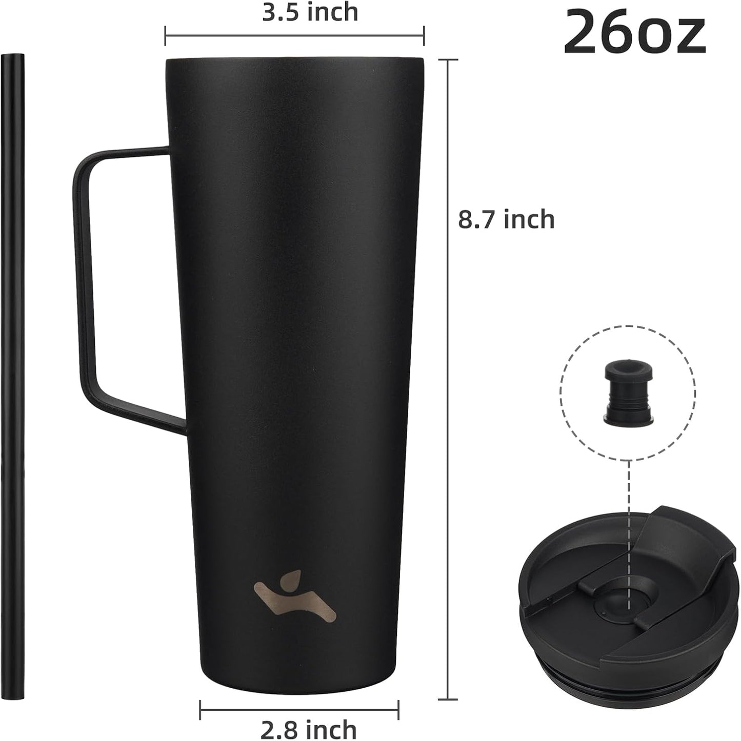 18 oz Insulated Tumbler with Handle & Straw, Stainless Steel Mug | Blue; BPA-free, leak-proof reusable bottle for coffee, iced drinks, office, travel, outdoor use & daily hydration