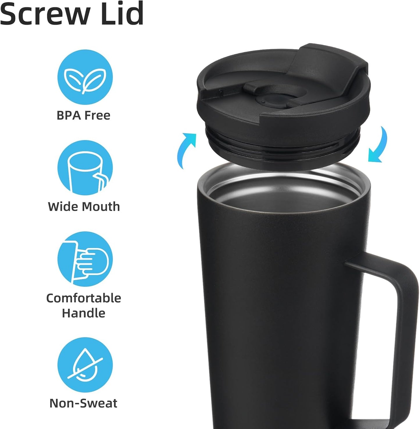 18 oz Insulated Tumbler with Handle & Straw, Stainless Steel Mug | Blue; BPA-free, leak-proof reusable bottle for coffee, iced drinks, office, travel, outdoor use & daily hydration