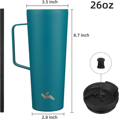 18 oz Insulated Tumbler with Handle & Straw, Stainless Steel Mug | Blue; BPA-free, leak-proof reusable bottle for coffee, iced drinks, office, travel, outdoor use & daily hydration