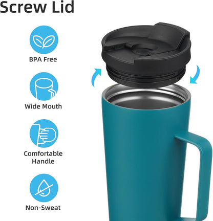 18 oz Insulated Tumbler with Handle & Straw, Stainless Steel Mug | Blue; BPA-free, leak-proof reusable bottle for coffee, iced drinks, office, travel, outdoor use & daily hydration