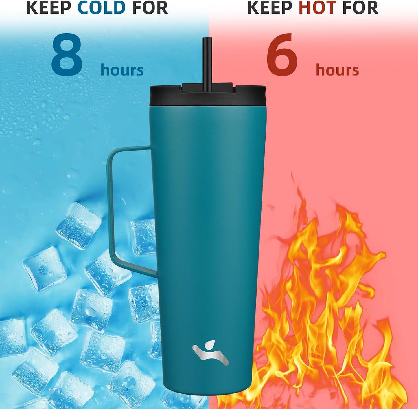 18 oz Insulated Tumbler with Handle & Straw, Stainless Steel Mug | Blue; BPA-free, leak-proof reusable bottle for coffee, iced drinks, office, travel, outdoor use & daily hydration