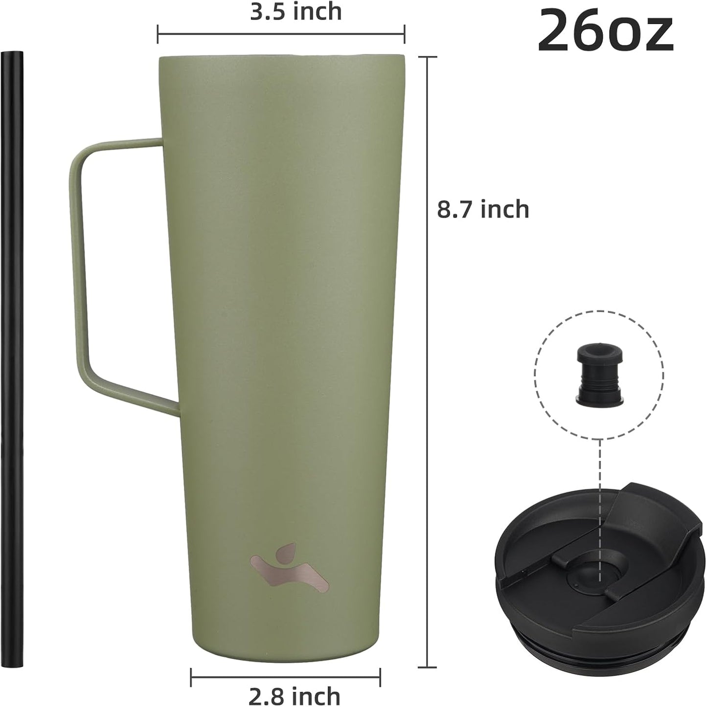 18 oz Insulated Tumbler with Handle & Straw, Stainless Steel Mug | Blue; BPA-free, leak-proof reusable bottle for coffee, iced drinks, office, travel, outdoor use & daily hydration
