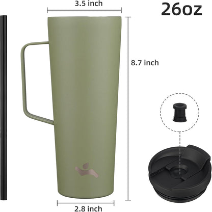 18 oz Insulated Tumbler with Handle & Straw, Stainless Steel Mug | Blue; BPA-free, leak-proof reusable bottle for coffee, iced drinks, office, travel, outdoor use & daily hydration