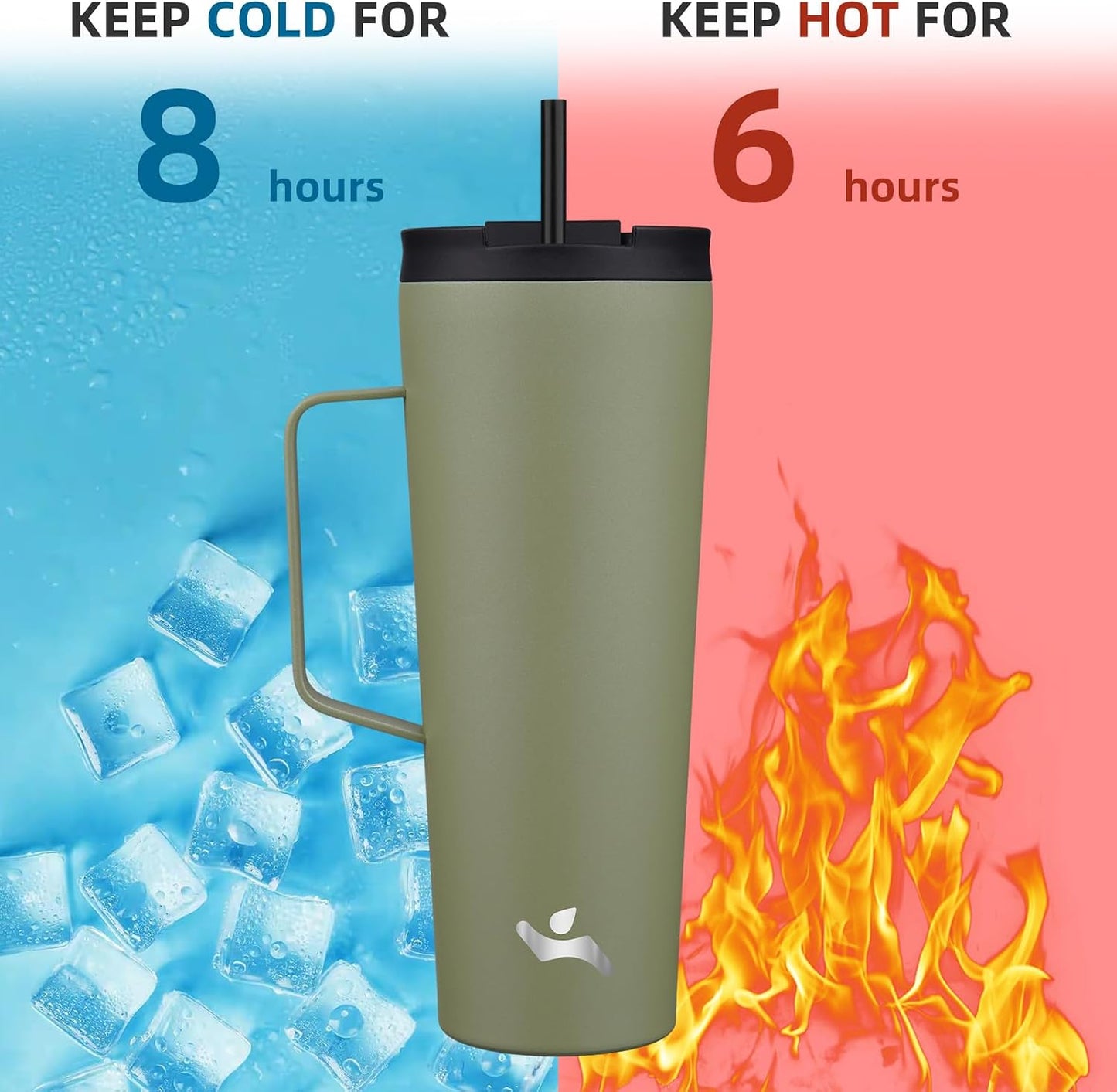 18 oz Insulated Tumbler with Handle & Straw, Stainless Steel Mug | Blue; BPA-free, leak-proof reusable bottle for coffee, iced drinks, office, travel, outdoor use & daily hydration
