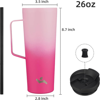 18 oz Insulated Tumbler with Handle & Straw, Stainless Steel Mug | Blue; BPA-free, leak-proof reusable bottle for coffee, iced drinks, office, travel, outdoor use & daily hydration