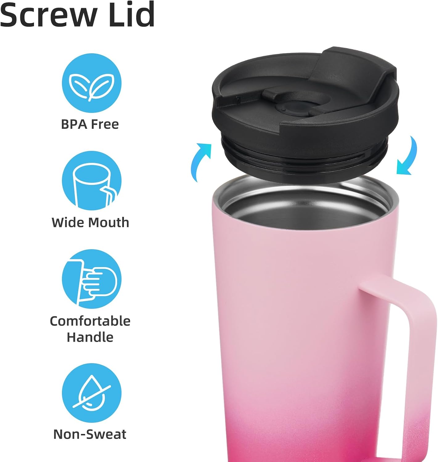 18 oz Insulated Tumbler with Handle & Straw, Stainless Steel Mug | Blue; BPA-free, leak-proof reusable bottle for coffee, iced drinks, office, travel, outdoor use & daily hydration