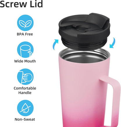 18 oz Insulated Tumbler with Handle & Straw, Stainless Steel Mug | Blue; BPA-free, leak-proof reusable bottle for coffee, iced drinks, office, travel, outdoor use & daily hydration