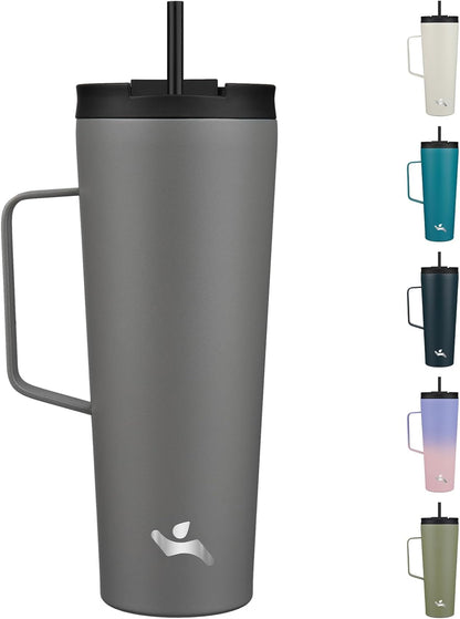 18 oz Insulated Tumbler with Handle & Straw, Stainless Steel Mug | Blue; BPA-free, leak-proof reusable bottle for coffee, iced drinks, office, travel, outdoor use & daily hydration