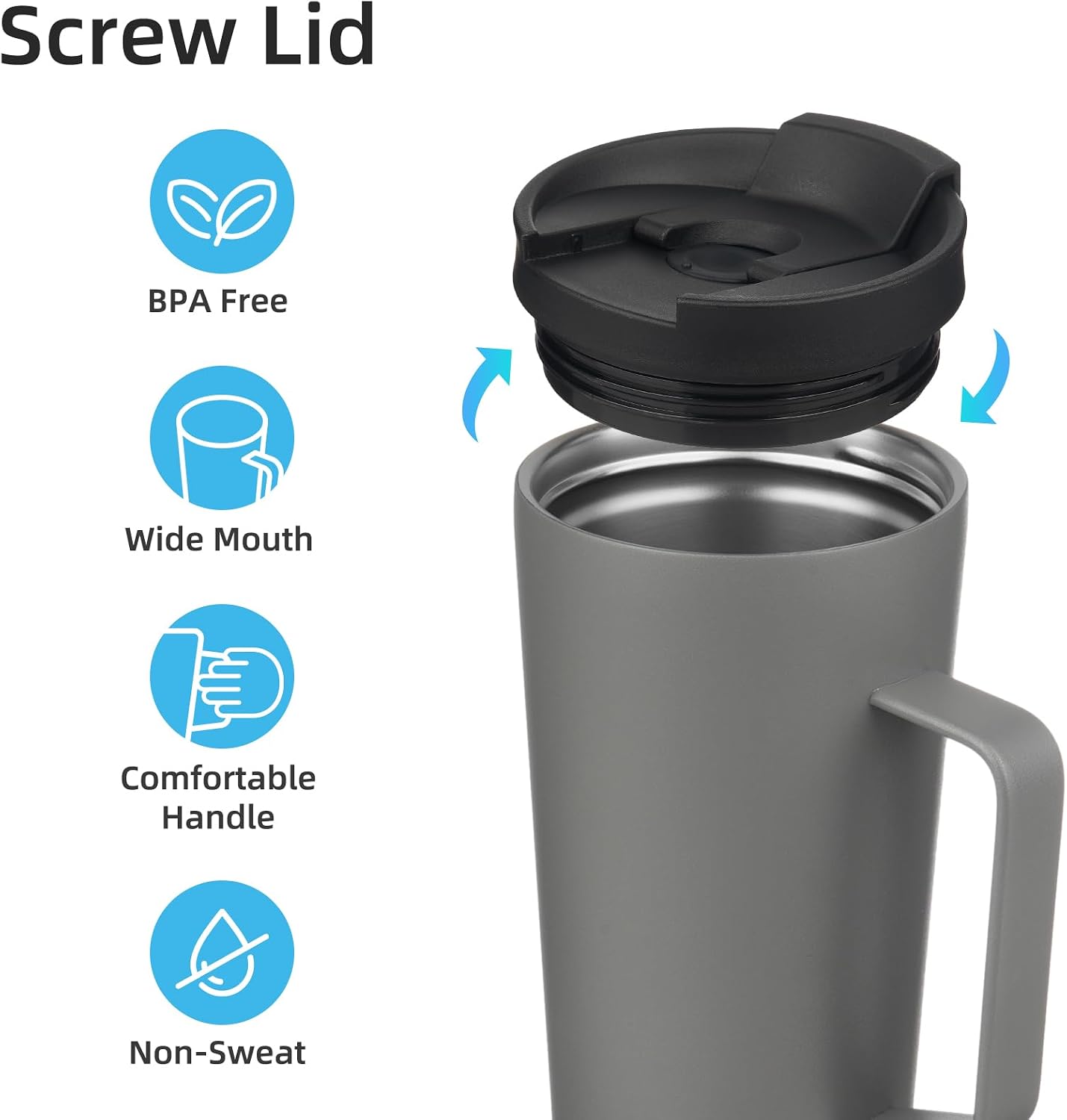 18 oz Insulated Tumbler with Handle & Straw, Stainless Steel Mug | Blue; BPA-free, leak-proof reusable bottle for coffee, iced drinks, office, travel, outdoor use & daily hydration