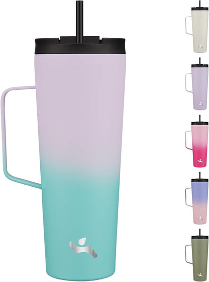 18 oz Insulated Tumbler with Handle & Straw, Stainless Steel Mug | Blue; BPA-free, leak-proof reusable bottle for coffee, iced drinks, office, travel, outdoor use & daily hydration
