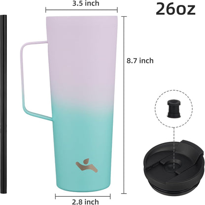 18 oz Insulated Tumbler with Handle & Straw, Stainless Steel Mug | Blue; BPA-free, leak-proof reusable bottle for coffee, iced drinks, office, travel, outdoor use & daily hydration