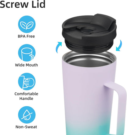 18 oz Insulated Tumbler with Handle & Straw, Stainless Steel Mug | Blue; BPA-free, leak-proof reusable bottle for coffee, iced drinks, office, travel, outdoor use & daily hydration