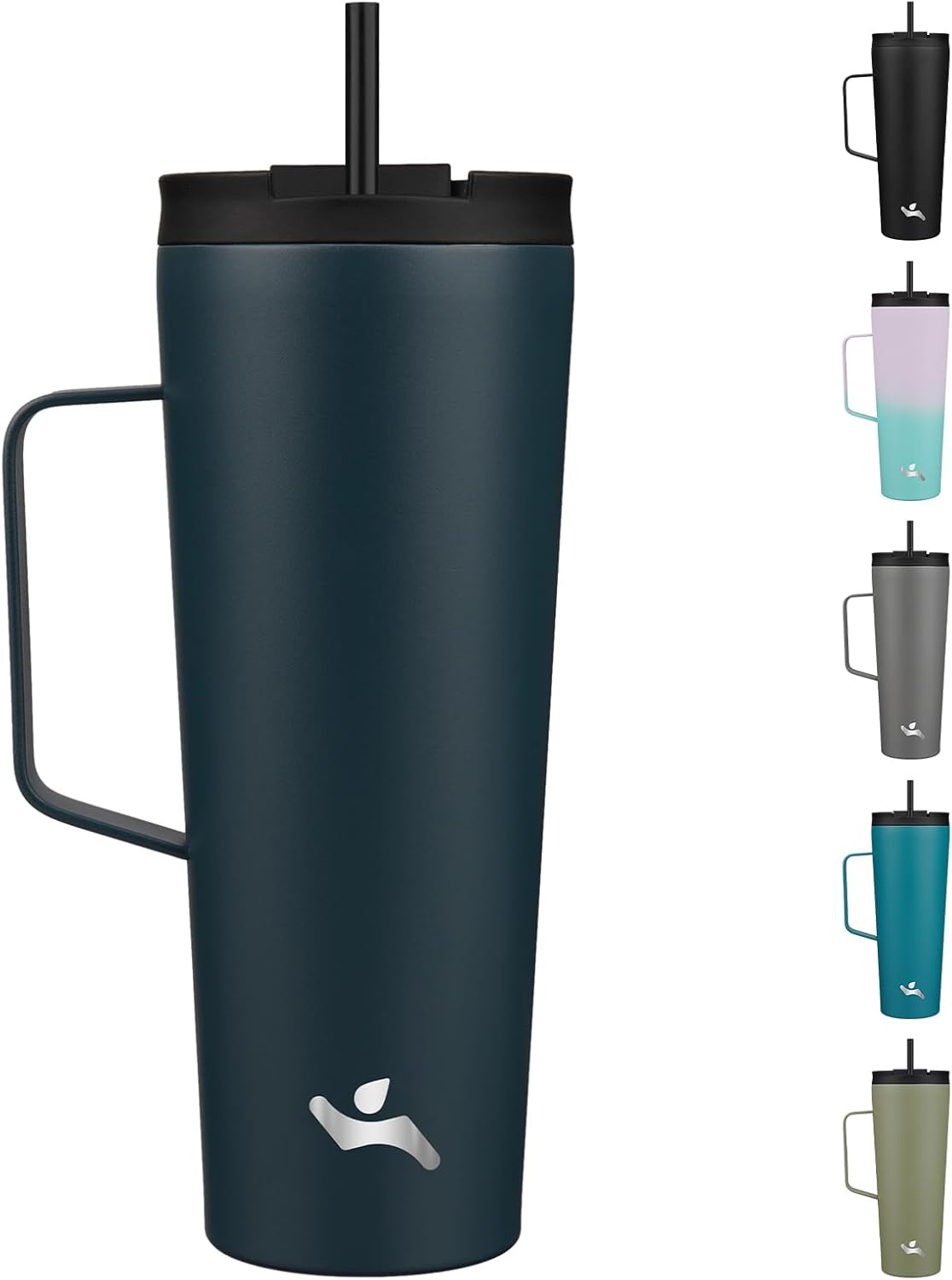 18 oz Insulated Tumbler with Handle & Straw, Stainless Steel Mug | Blue; BPA-free, leak-proof reusable bottle for coffee, iced drinks, office, travel, outdoor use & daily hydration