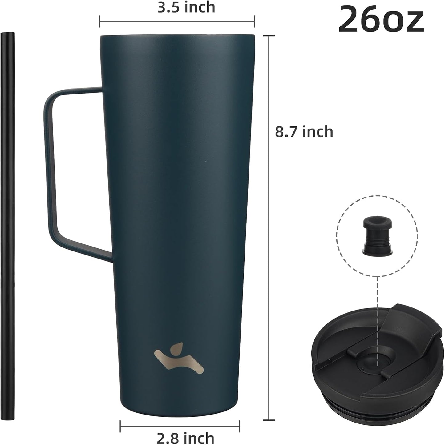 18 oz Insulated Tumbler with Handle & Straw, Stainless Steel Mug | Blue; BPA-free, leak-proof reusable bottle for coffee, iced drinks, office, travel, outdoor use & daily hydration