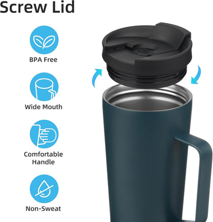 18 oz Insulated Tumbler with Handle & Straw, Stainless Steel Mug | Blue; BPA-free, leak-proof reusable bottle for coffee, iced drinks, office, travel, outdoor use & daily hydration