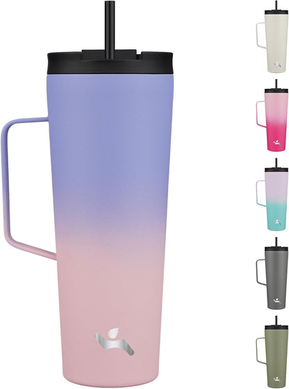 18 oz Insulated Tumbler with Handle & Straw, Stainless Steel Mug | Blue; BPA-free, leak-proof reusable bottle for coffee, iced drinks, office, travel, outdoor use & daily hydration