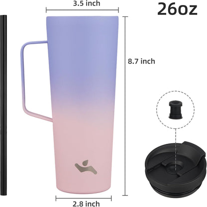 18 oz Insulated Tumbler with Handle & Straw, Stainless Steel Mug | Blue; BPA-free, leak-proof reusable bottle for coffee, iced drinks, office, travel, outdoor use & daily hydration