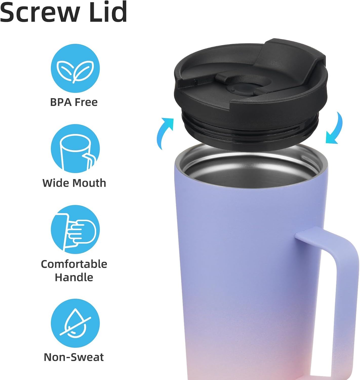 18 oz Insulated Tumbler with Handle & Straw, Stainless Steel Mug | Blue; BPA-free, leak-proof reusable bottle for coffee, iced drinks, office, travel, outdoor use & daily hydration