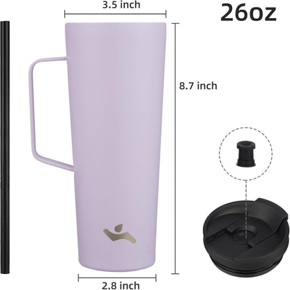 18 oz Insulated Tumbler with Handle & Straw, Stainless Steel Mug | Blue; BPA-free, leak-proof reusable bottle for coffee, iced drinks, office, travel, outdoor use & daily hydration