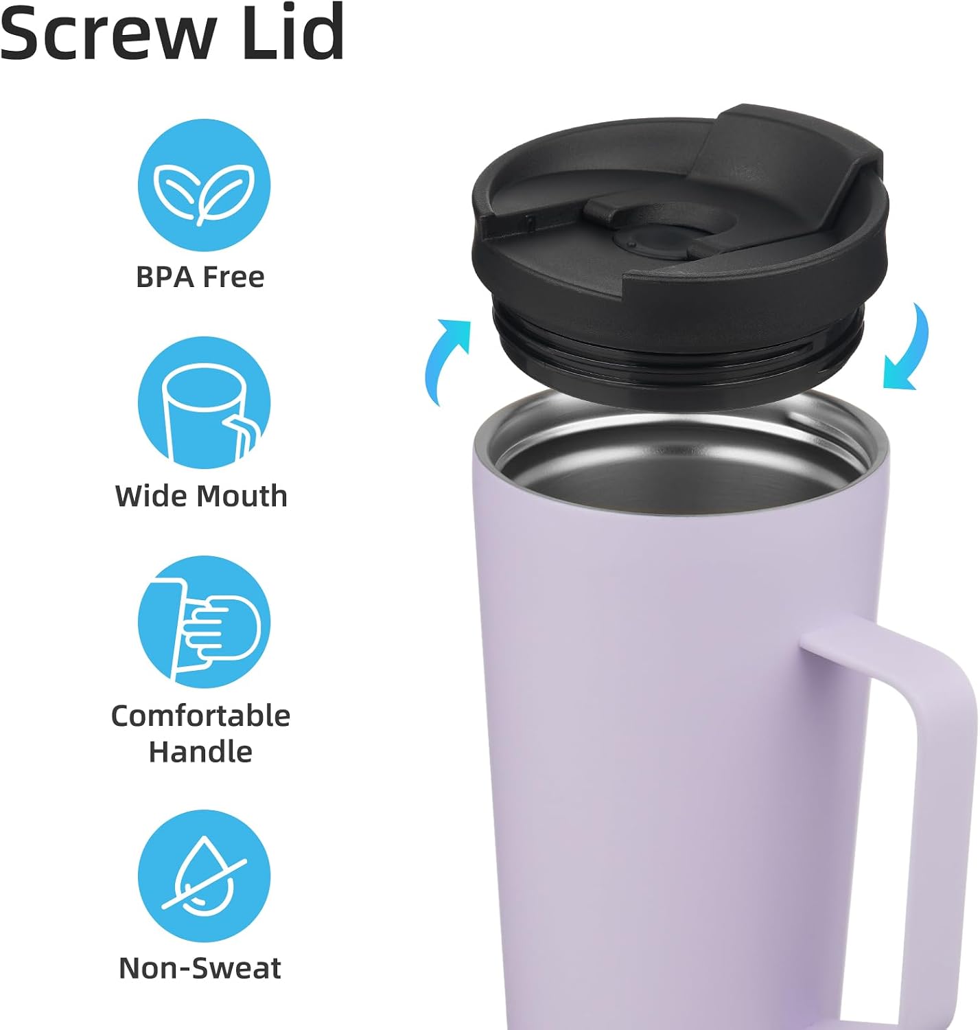 18 oz Insulated Tumbler with Handle & Straw, Stainless Steel Mug | Blue; BPA-free, leak-proof reusable bottle for coffee, iced drinks, office, travel, outdoor use & daily hydration