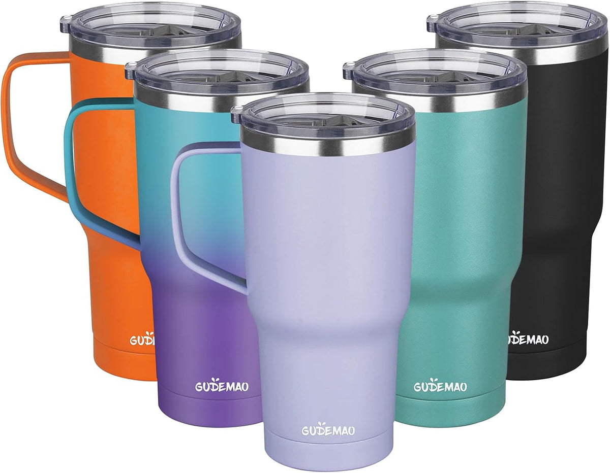 20 oz Insulated Coffee Mug with Ceramic Coating, Stainless Steel Travel Mug Tumbler with Handle Lid and Straw, Double Wall Leak-Proof Coffee Travel Mug Keeps Drink Hot and Cold (Black)