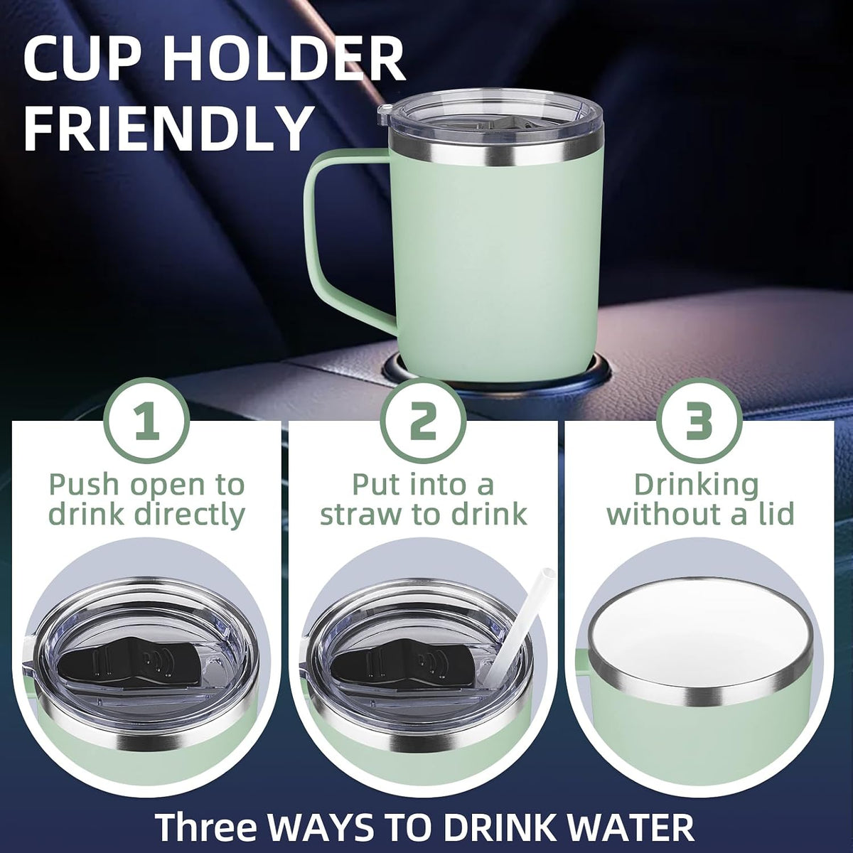20 oz Insulated Coffee Mug with Ceramic Coating, Stainless Steel Travel Mug Tumbler with Handle Lid and Straw, Double Wall Leak-Proof Coffee Travel Mug Keeps Drink Hot and Cold (Black)