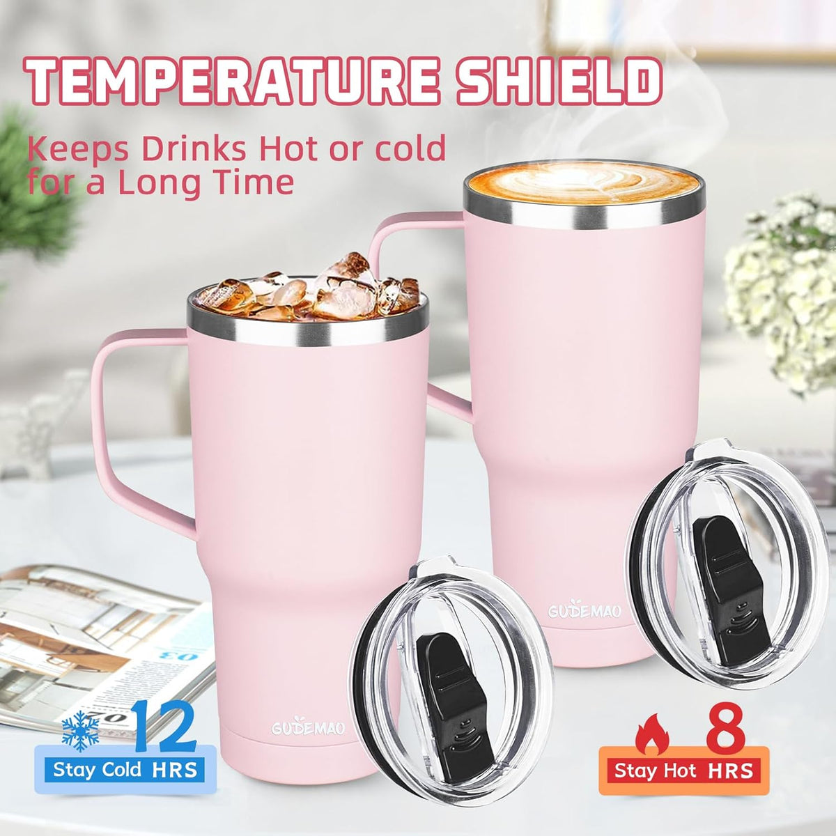 20 oz Insulated Coffee Mug with Ceramic Coating, Stainless Steel Travel Mug Tumbler with Handle Lid and Straw, Double Wall Leak-Proof Coffee Travel Mug Keeps Drink Hot and Cold (Black)